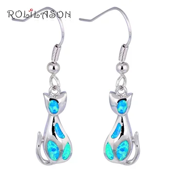 

Cute Dog Design 2017 New Fashion Blue Fire Opal Stamped sterling Silver Dangle Earrings for Women Party Fashion Jewelry OE551