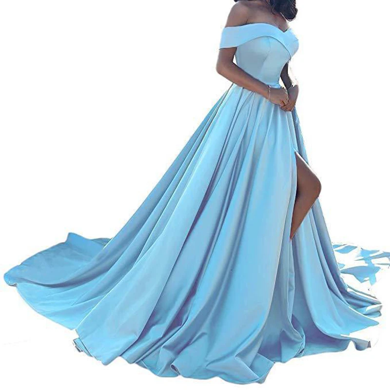 

U-SWEAR Sexy Boat Neck Off the Shoulder Sleeveless Backless Long A-Line Evening Dresses Party Prom Formal Gowns Robe De Soiree