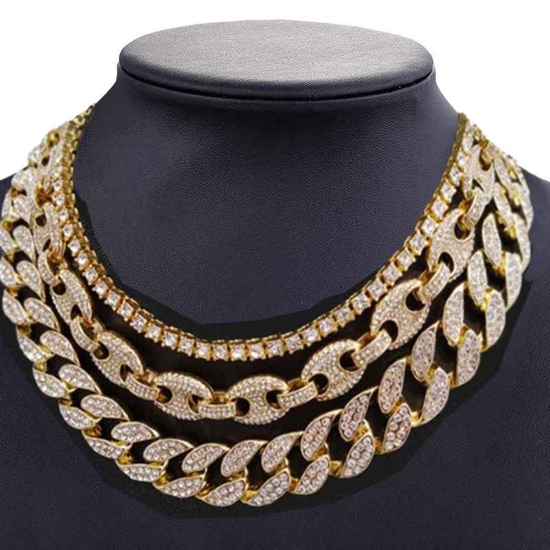 

20" Cuban Chain & 18"*12mm Coffee Bean Chain & 16"*5mm 1 Row Tennis Choker Chain