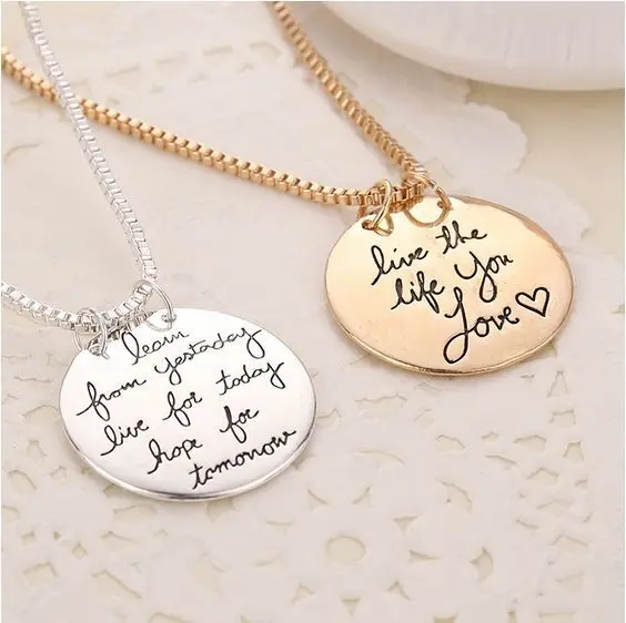 10PSets/Lot Letter Learn From Yesterday Live For Today Hope For Tomorrow Necklace for women and men