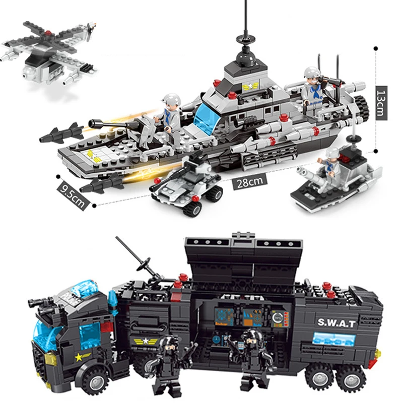 Aircraft Building Blocks Tank Blocks Airplane Warship Military Combat Command Vehicle Block Bricks Compatible with Legoe