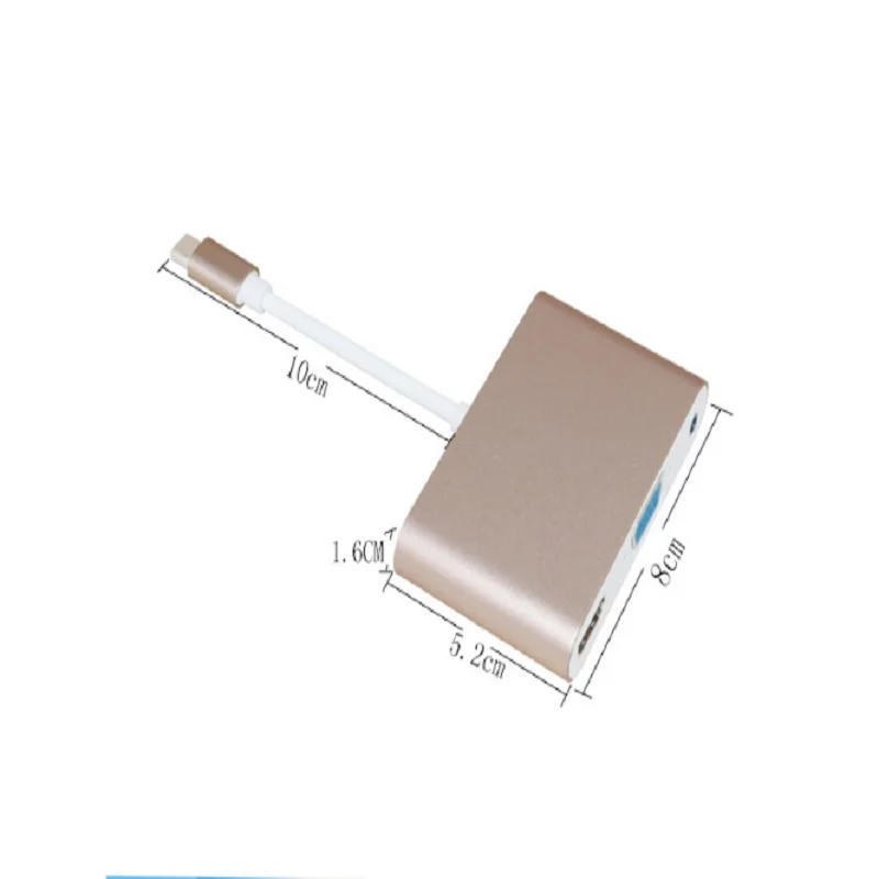 3 в 1 USB 3,1 type C к HDMI+ VGA+ 3,5 мм аудио Женский адаптер алюминиевый 1080P видео коммутатор для Macbook компьютера ноутбука