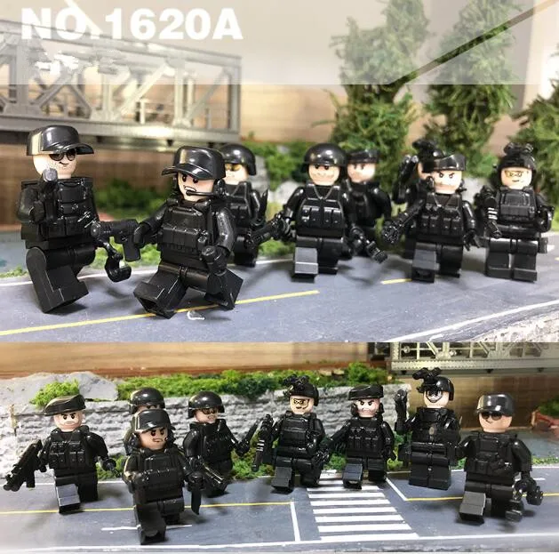 8pcs Compatible Legoings City SWAT Black Police Figurines Guns Building Blocks Set for Boys Police Minifigs Juguetes Brinquedos 8pcs Compatible Legoings City SWAT Black Police Figurines Guns Building Blocks Set for Boys Police Minifigs Juguetes Brinquedos