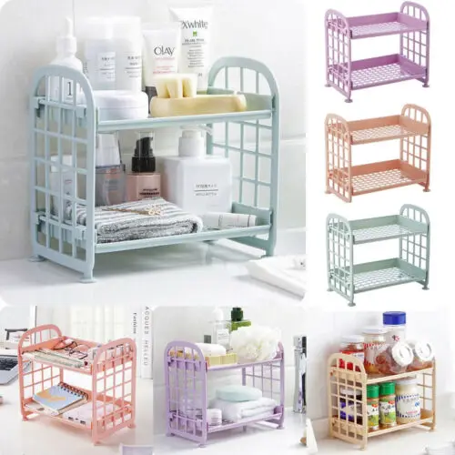 

PLASTIC STORAGE SHELVES 2 Tier Freestanding Durable Unit Indoor Garage Organizer