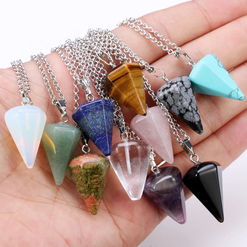 

2019 New 1Pc Colorful Women Necklace Choker Hexagonal Tapered Section Of Natural Stone Pendant Necklace Pendulum Crystal Pendant