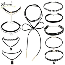 Панк готический черный бисер геометрический треугольник черный бархатный, покрывающий область ключицы чокер ожерелье набор для женщин модные ювелирные изделия ожерелье стимпанк