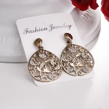 Античный бронзовый цвет полые круглые ретро серьги-кольца Национальный элемент петли серьги с прозрачными кристаллами для женщин E0403