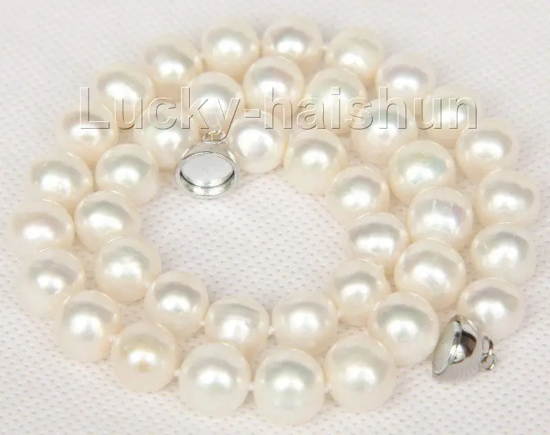 

FREE SHIPPING>>>@@ > 17" 11mm natural white freshwater pearls necklace magnet clasp j9782^^^@^Noble style Natural Fine jewe &