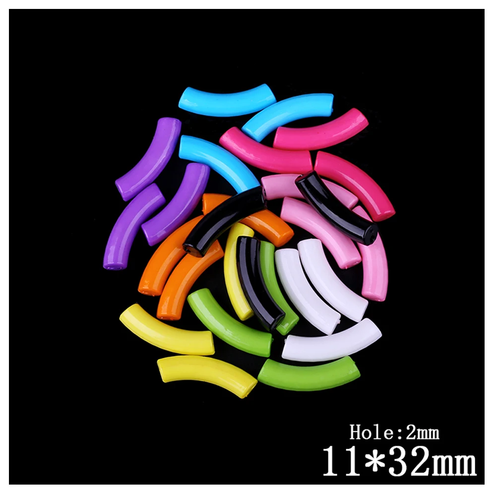 QIYIGE 11*32MM 30Pcs MIX Colors beads for jewelry making Lovely Tube Shape Acrylic Bead Jewelry