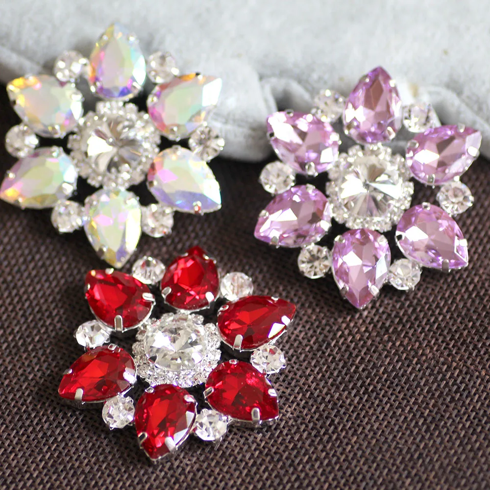 

58mm Flower Shape crystal Sew On Rhinestone With Claw Setting Fancy Stone Rhinestone applique Buttons For DIY Wedding Dress