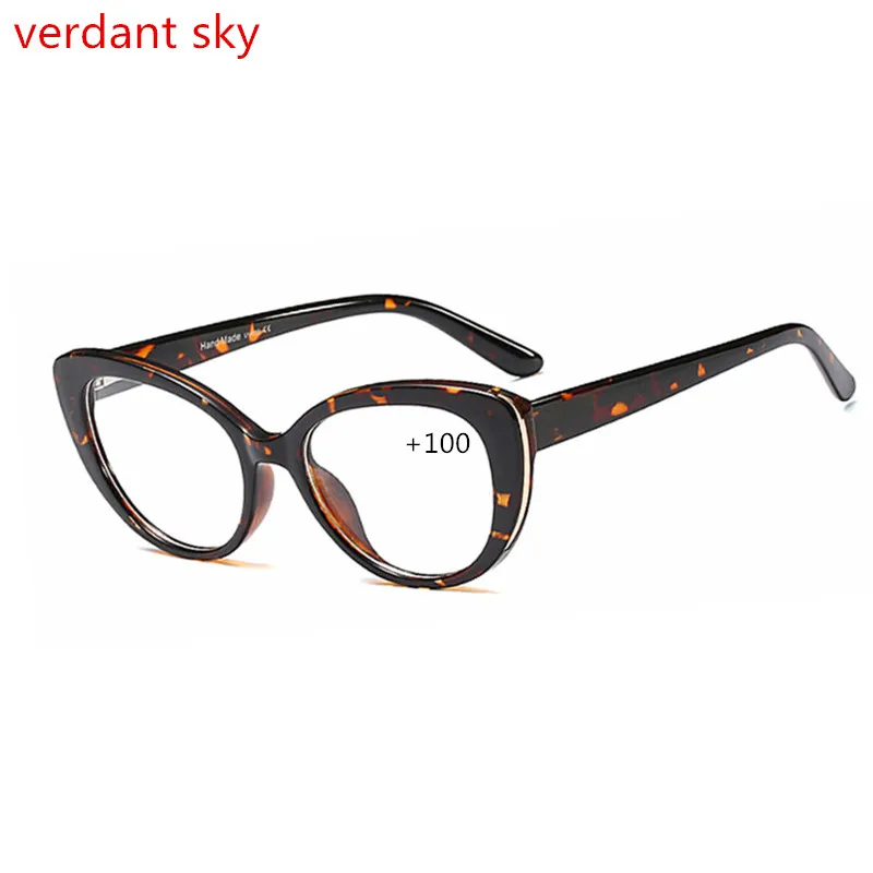 

2019 Cat Eye Reading Glasses Women Fashion Brand Designer Presbyopia Glasses Hyperopia Double light Reading Glasses +50 to +400
