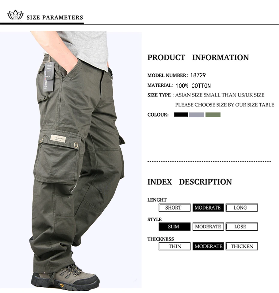 Holyrising мужские брюки-карго 100% хлопок повседневные брюки с большим количеством карманов pantalon homme Мужские Модные Военные Брюки мужские 18729-5