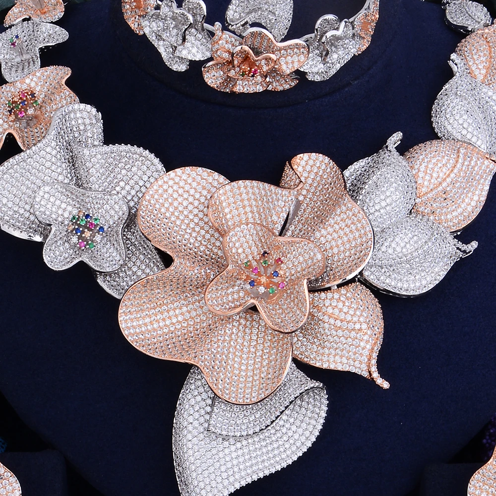 GODKI Super Shinning Luxury Flower Women Wedding Naija Bride Cubic Zirconia Necklace Dubai 4PCS Jewelry Set Jewellery Addiction