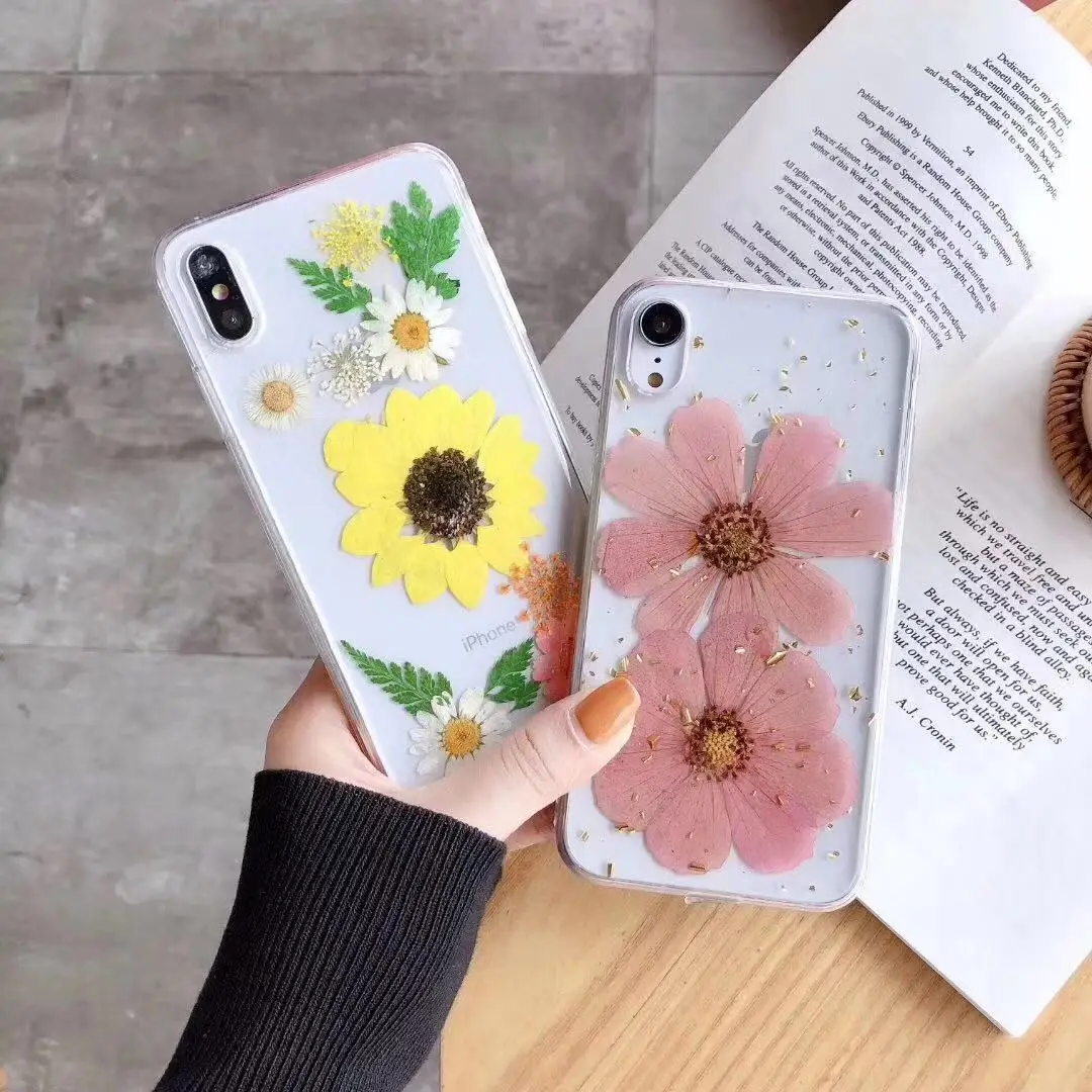 Чехол для телефона ручной работы с натуральными сухоцветами iPhone 6 6S 7 8 plus мягкий