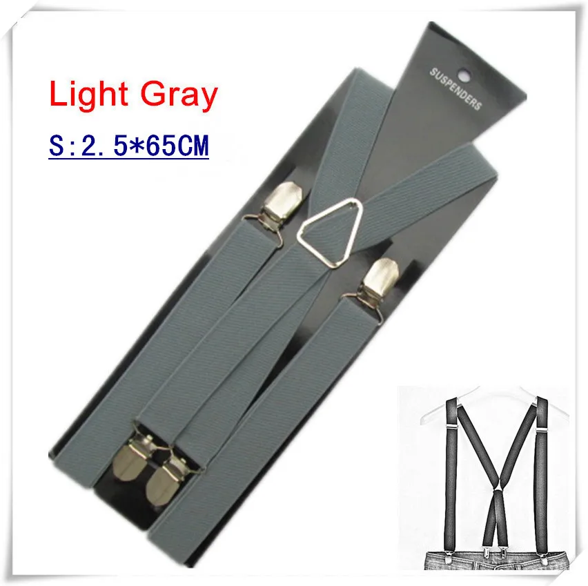 light gray Размер S 2,5*65 см, регулируемые подтяжки для мальчика с 4 сильными клипсами на подтяжках для мальчиков и девочек - Цвет: light gray