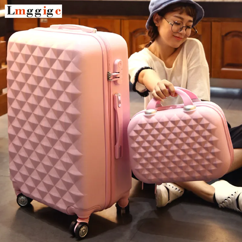 ABS Hardside Rolling Luggage Set with Handbag,Women Travel Suitcase Bag