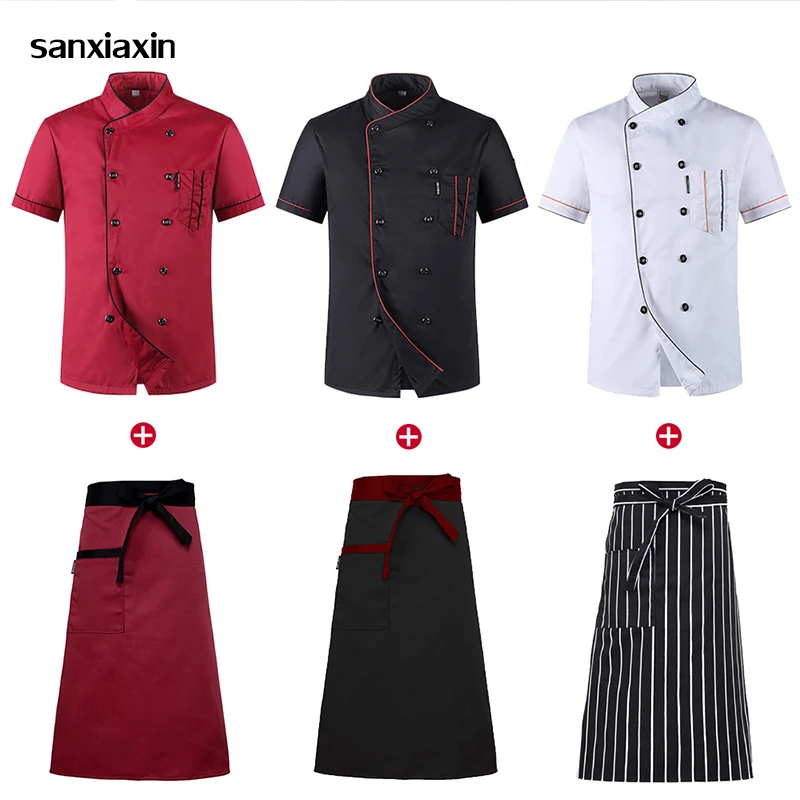 

Wholesale Unisex Kitchen Chef Uniform Bakery Food Service Cook Short Sleeve shirt Breathable Double Breasted Chef Jacket clothes
