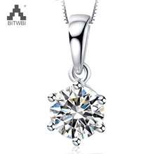 100% 925 Sterling Silver Jewelry Shining 8mm Zircon Pendant Box Necklace Birthday Present