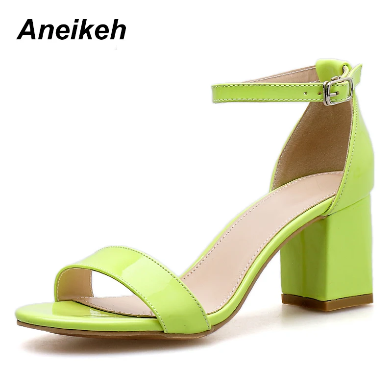 

Aneikeh Summer Fashion Open Toe Sandals Simple Round Head With High Heels Feet Ankle Strap With Wild High Heel Sandals Size 4-9