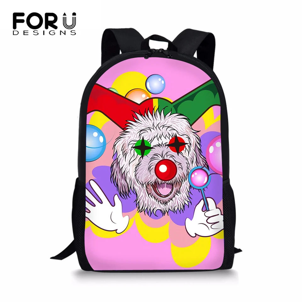 

FORUDESIGNS Students Children Backpack Funny Clown Animal Women Shoulder Laptop Backpack Cute Dog Large Capacity Travel Backpack
