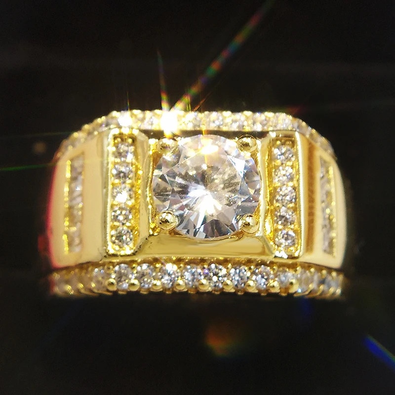 Роскошные 925 Серебряное кольцо Обручение кольцо для Для мужчин мальчиков Имитация 18K золото бриллиант, хорошее ювелирное изделие, Размеры, 7, 8, 9, 10, 11, 12 лет