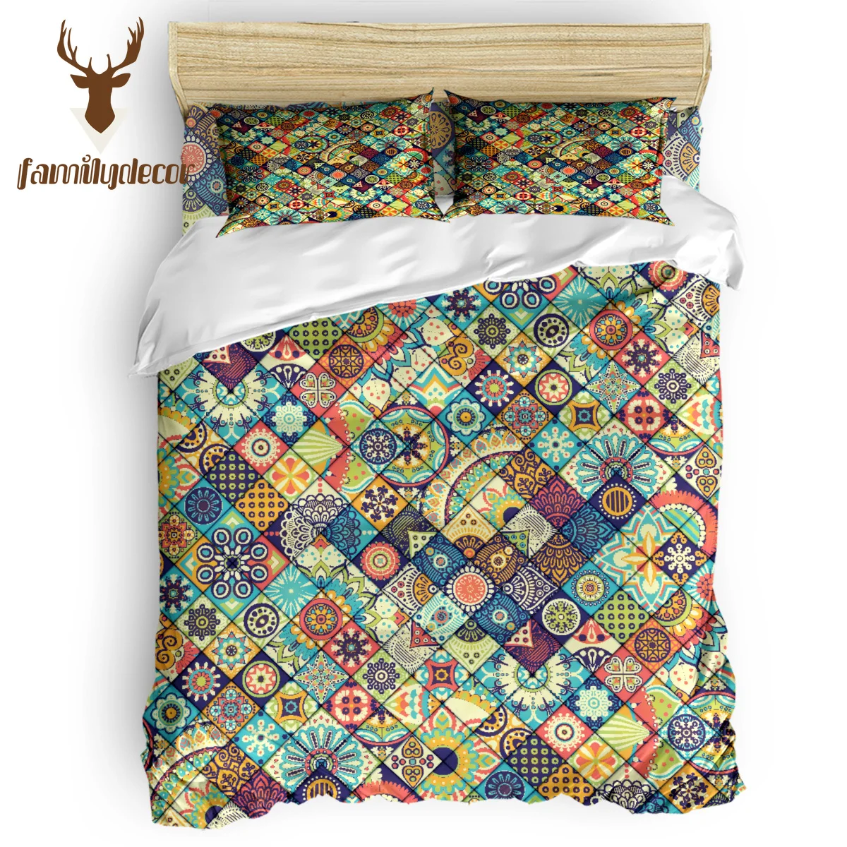 FamilyDecor винтажный цветочный узор с ромбовидным постельным комплектом роскошное покрывало постельных принадлежностей s 3D King размер красный