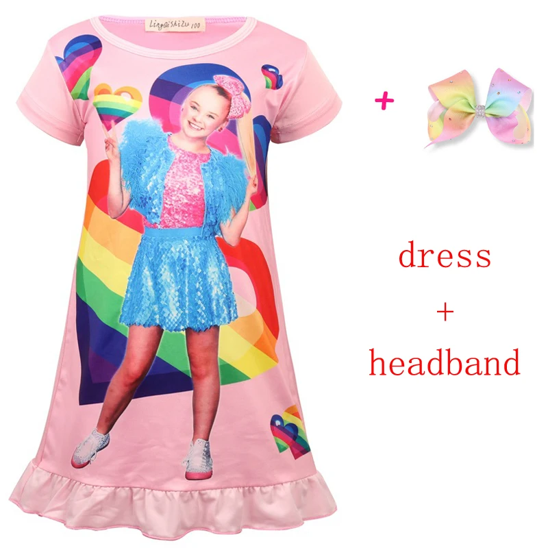 Jojo Siwa/Новые летние платья для девочек; платье для девочек; детская одежда; одежда для сна; платье принцессы на день рождения с бантом для волос; Радужная ночная рубашка; костюмы - Цвет: Pink-H