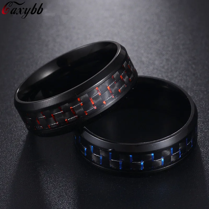 Титановые стальные черные мужские классные кольца из углеродного волокна Модные красные синие кольца ювелирные изделия Anel Masculino