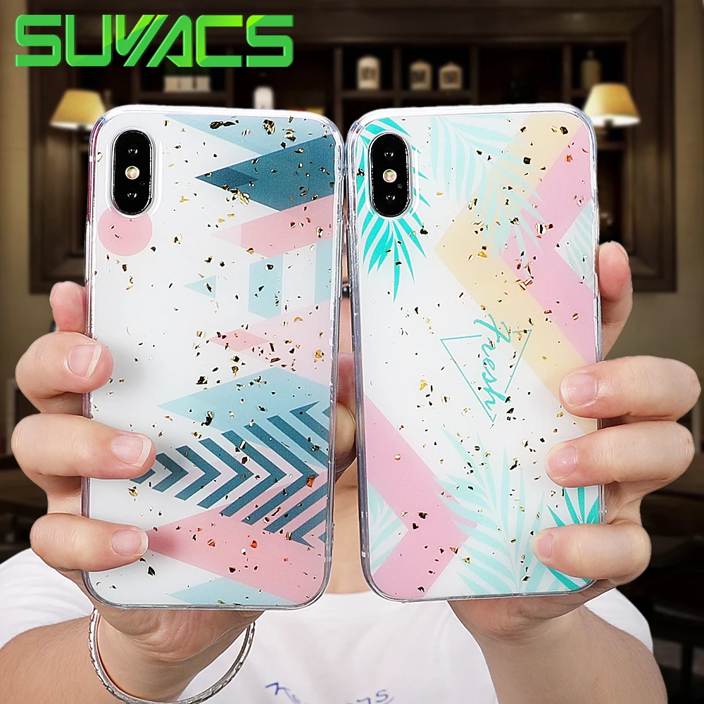 

SUYACS Splice Marble Phone Case For iPhone XR XS MAX X 6 6S 7 8 Plus Geometric Platinum Soft Epoxy Phone Back Cover Case Coque