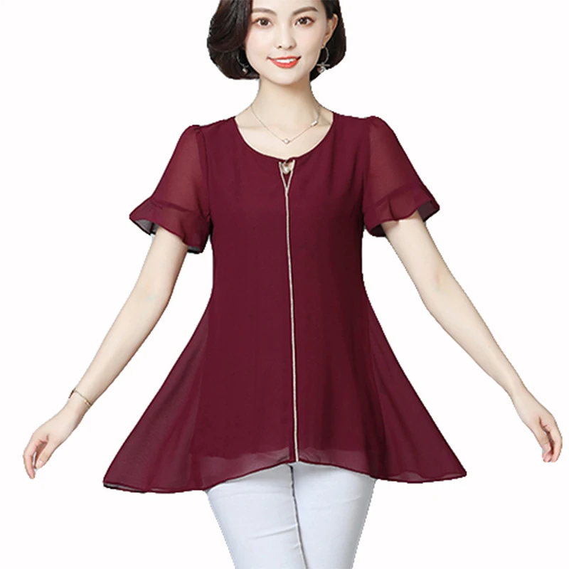 

Women Blouse Shirt Summer Style Woman Red Blouses Shirts Casual Tops O-Neck Short Sleeve Chiffon Shirt Blusas Femininas 2018 New