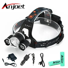 Anjoet комплекты головной фонарик 3xT6 9000LM 3 XM-L T6 светодиодный фара фронтальные фонарик для 18650 батарея AC зарядное устройство