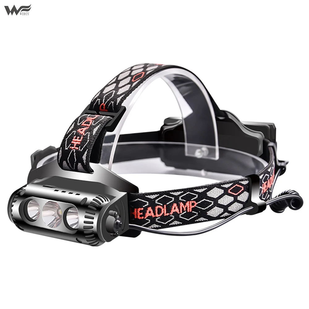 

Headlamps Rotating strong head light white red green three light source Multi-function USB charging T6 warning headlights