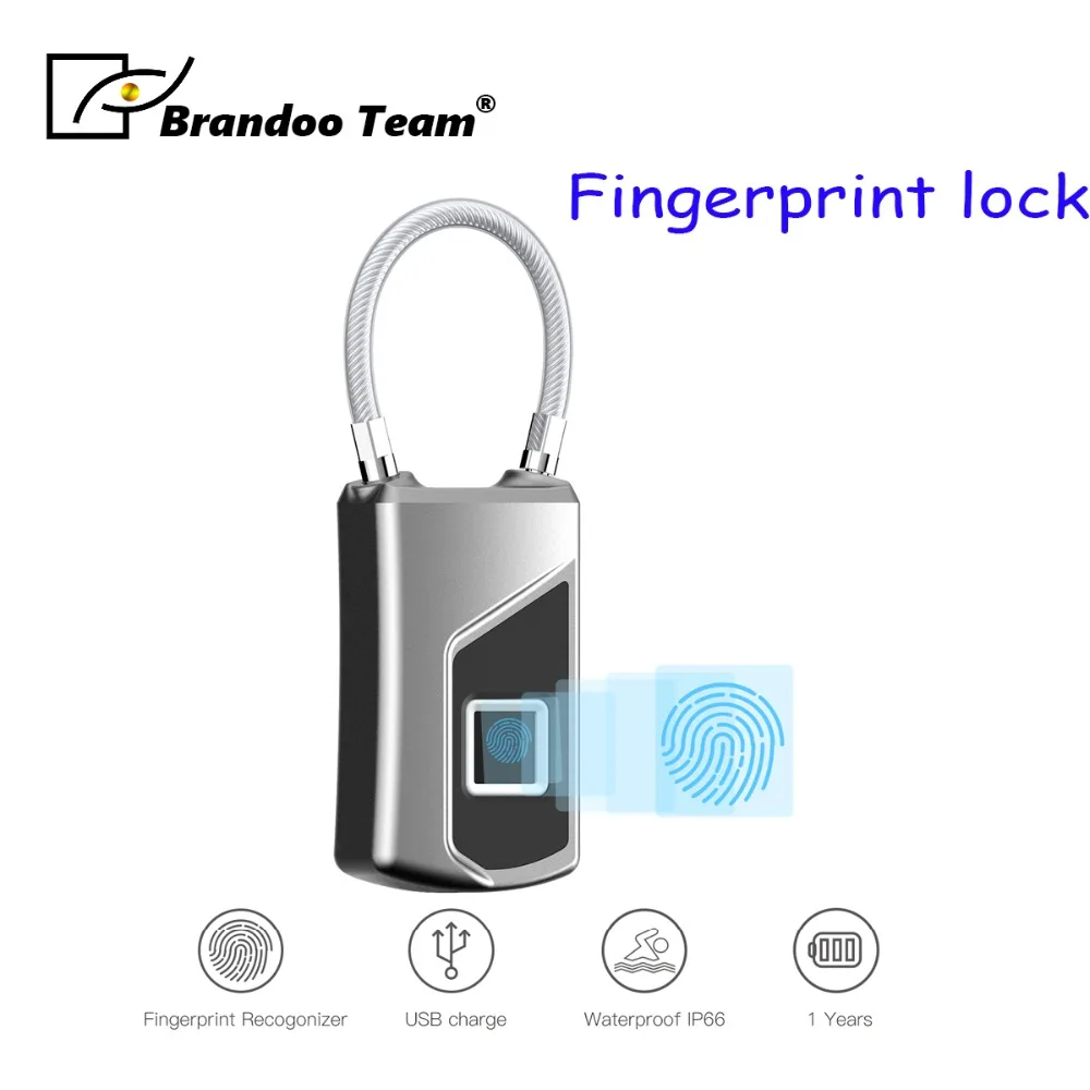 

Brandoo USB Rechargeable Smart Keyless Fingerprint Lock IP66 Waterproof Anti-Theft Security Padlock Door Luggage Case Lock