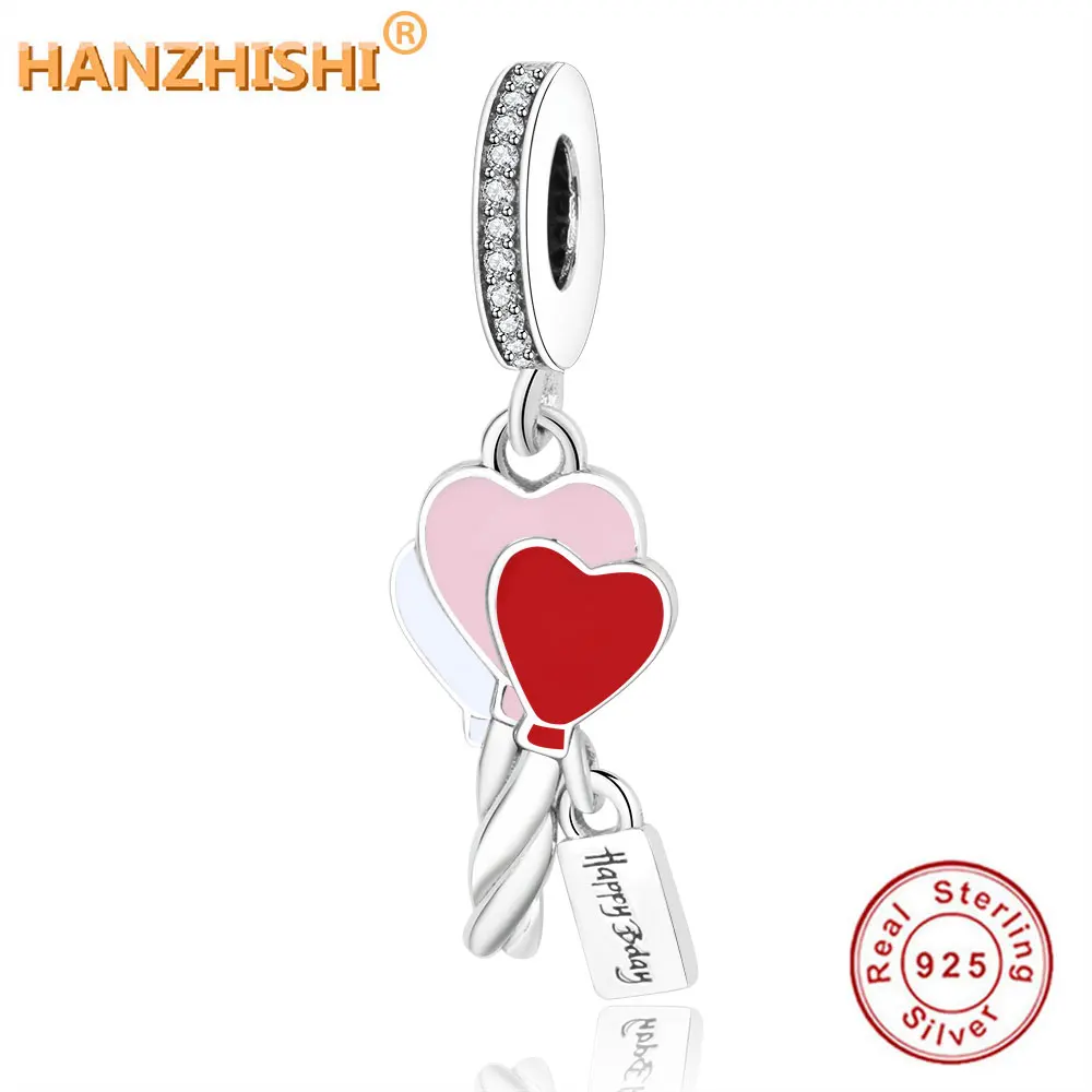 

Heart Balloons Dangle Charm Fit Original Pandora Charm Bracelet 925 Sterling Silver Bead Happy Bday DIY Jewelry Pendant Mom Gift