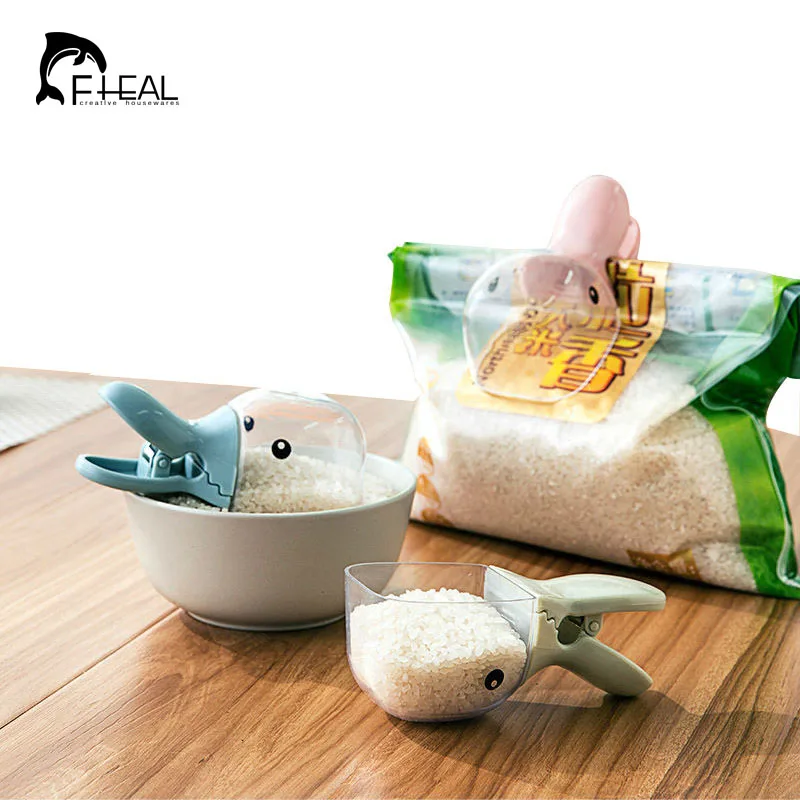 

FHEAL Household 2 in 1 Creative Duck Shape Plastic Shovel Handled Spoon + Bag Clip Food Sealing Clip Kitchen Accessories