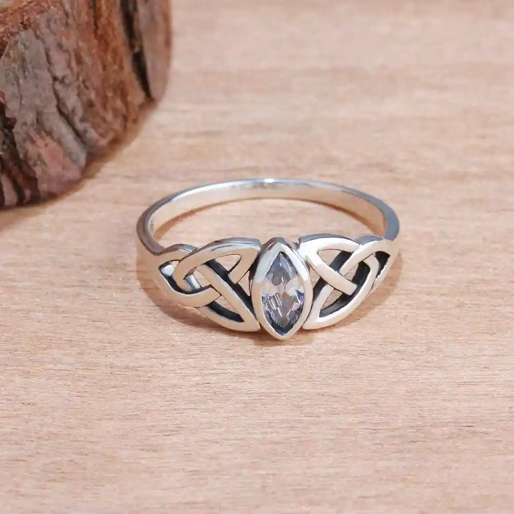 Кольца из стерлингового серебра 925 для женщин овал, куб, цирконий Плетеный дизайн сельтика стиль ювелирные украшения женское кольцо(RI102752