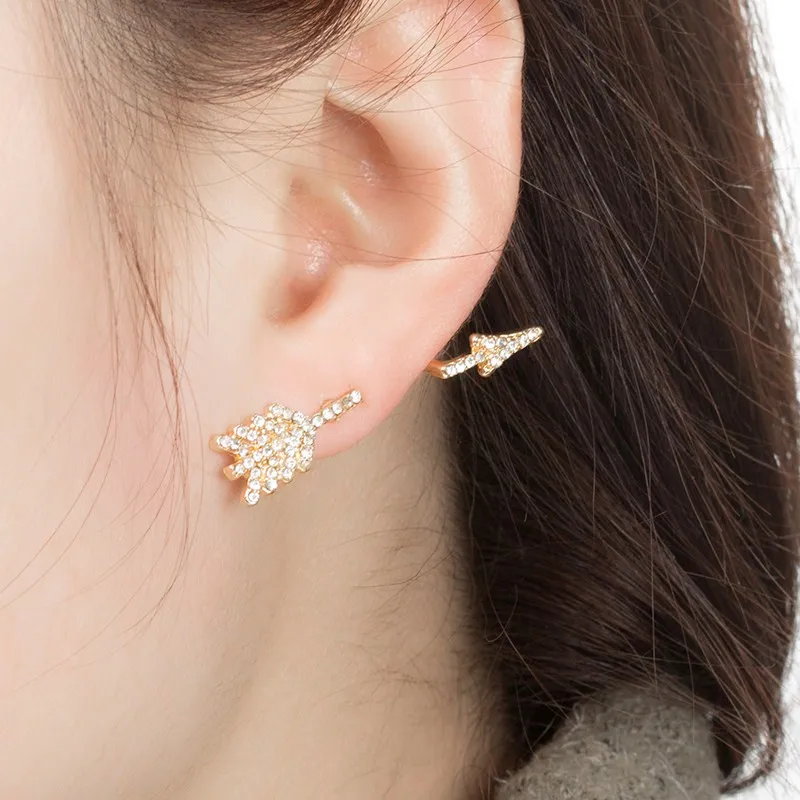 

Fashion Women Punk Gothic Rhinestone Clip Ear arrow Cuff Stud Earrings Earrings For Women Jewelry Free Shipping Korean Jewelry