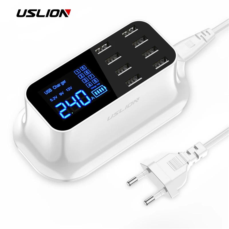

USLION New 8 USB Charger For iPhone Samsung Xiaomi Huawei LED Display Max 2.4A Universal Mobile Phone USB Charger Fast Charging