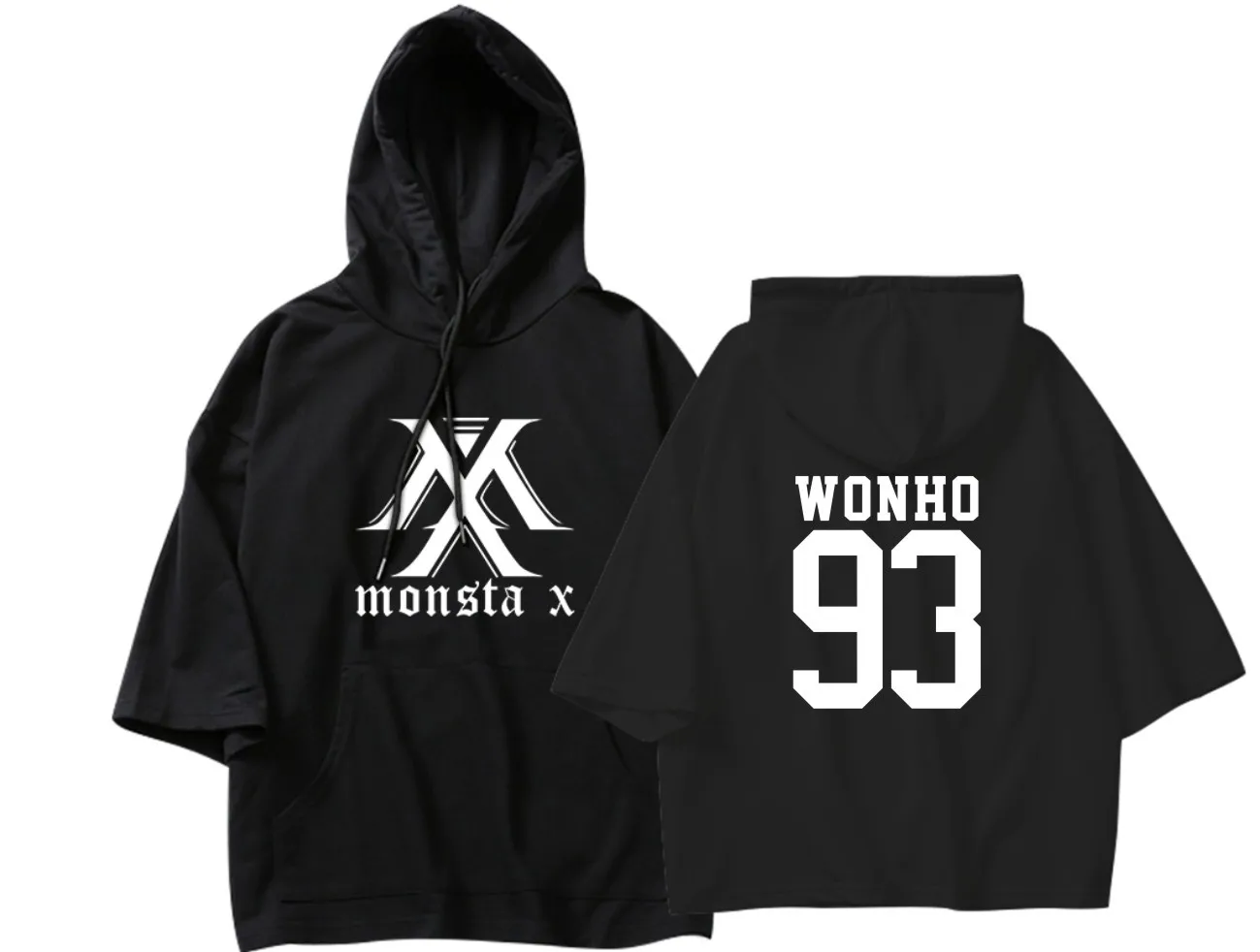 black5 MONSTA X толстовка с таким же капюшоном с коротким рукавом семь сегментов Тонкий Tide Dropshipping - Цвет: black5