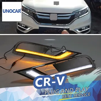 

UNOCAR LED Daytime Running Lights for Honda CR-V CRV 2015 2016 DRL Fog lamp driving lights with yellow turning signal lights