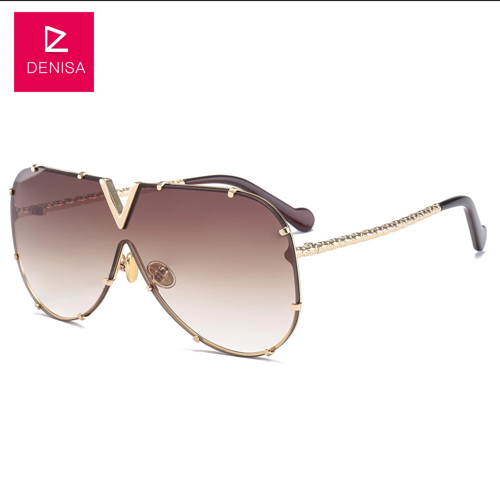 DENISA Pilot Солнцезащитные очки для женщин и мужчин для вождения классические Винтажные Солнцезащитные очки UV400 брендовые дизайнерские очки для девочек zonnebril dames G18001 - Цвет линз: Gold Brown