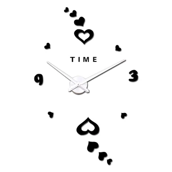 

3D DIY Large Wall Clock Oversize Decorative Kitchen Clock Self-adhesive Acrylic Mirror Wall Stickers Hearts Oversize Wall Clocks