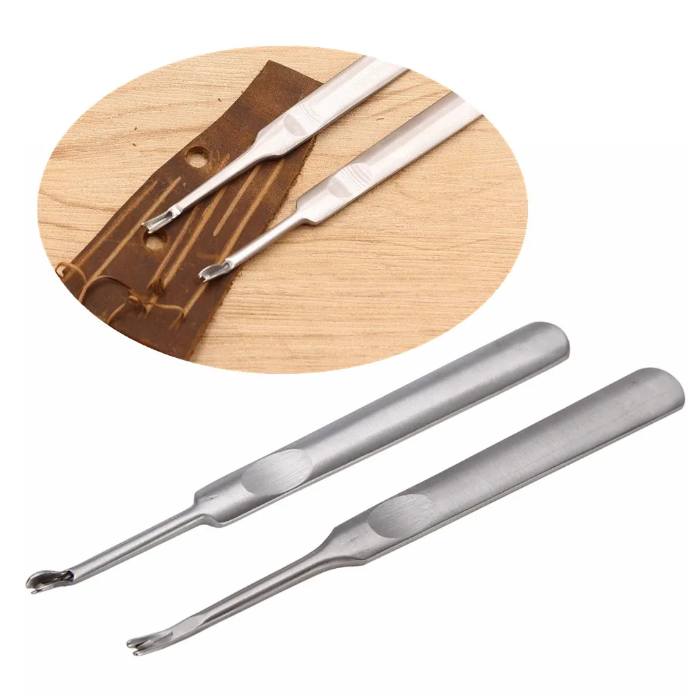 2pcs U+V Shaped Leather Leathercraft Stitching Tool Edge Skiving Beveler Groover Stainless Steel Tool Kit