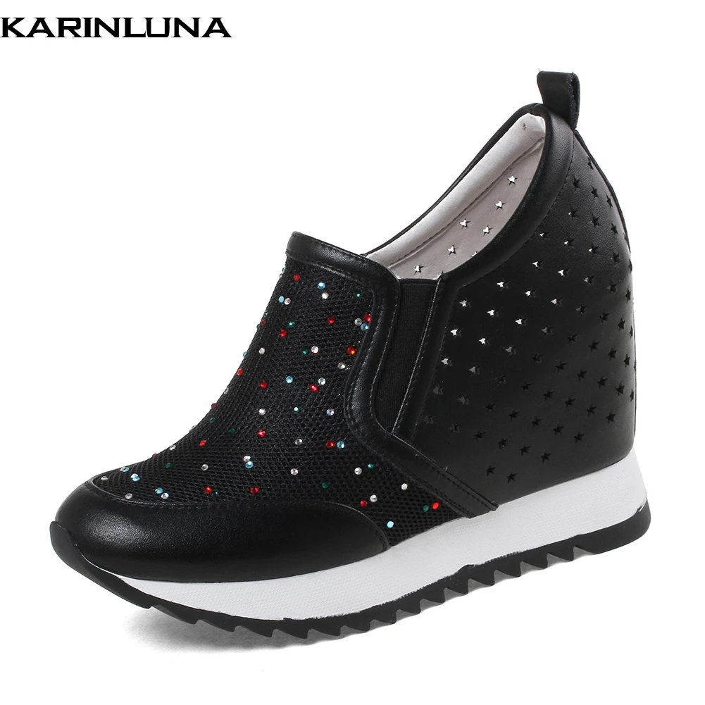 

KARINLUNA 2018 Large Size 32-40 Genuine Leather Hot Sale Increasing Heels Vulcanize Shoes Women Lelastic Fashion Shoes Woman