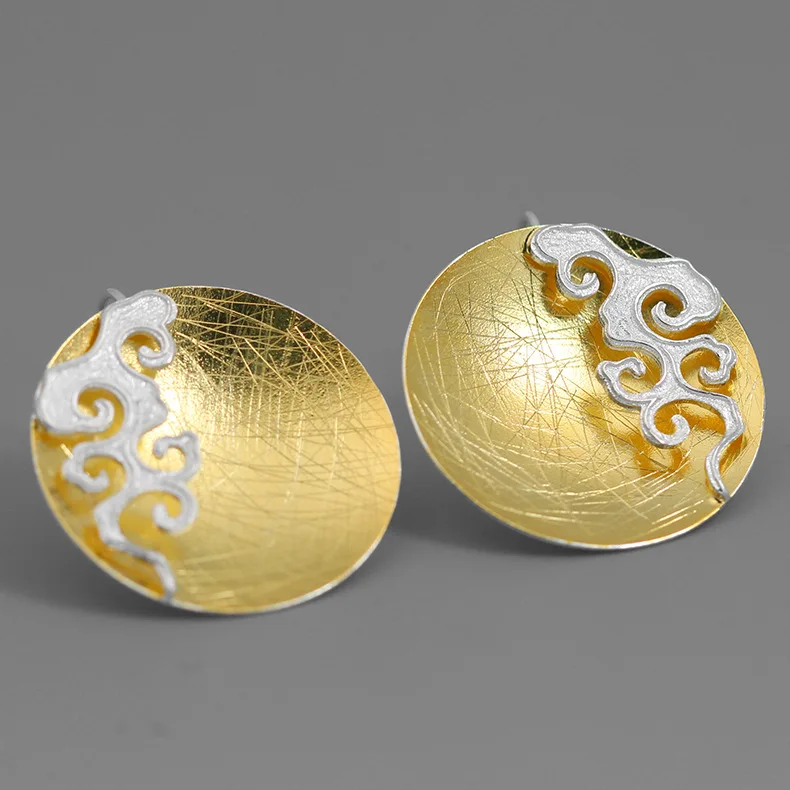 

CMAJOR Designer 925 Sterling Silver Gold Plated Disc Sunset Cloud Stud Earrings Women Girls Original Fine Jewelry Wholesale