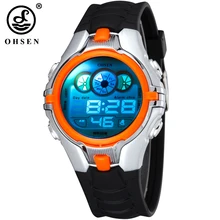OHSEN новые цифровые детские спортивные часы для мальчиков с будильником, хронографом, датой и днем, 7 цветов, светодиодный светильник, 3 АТМ водонепроницаемые наручные часы