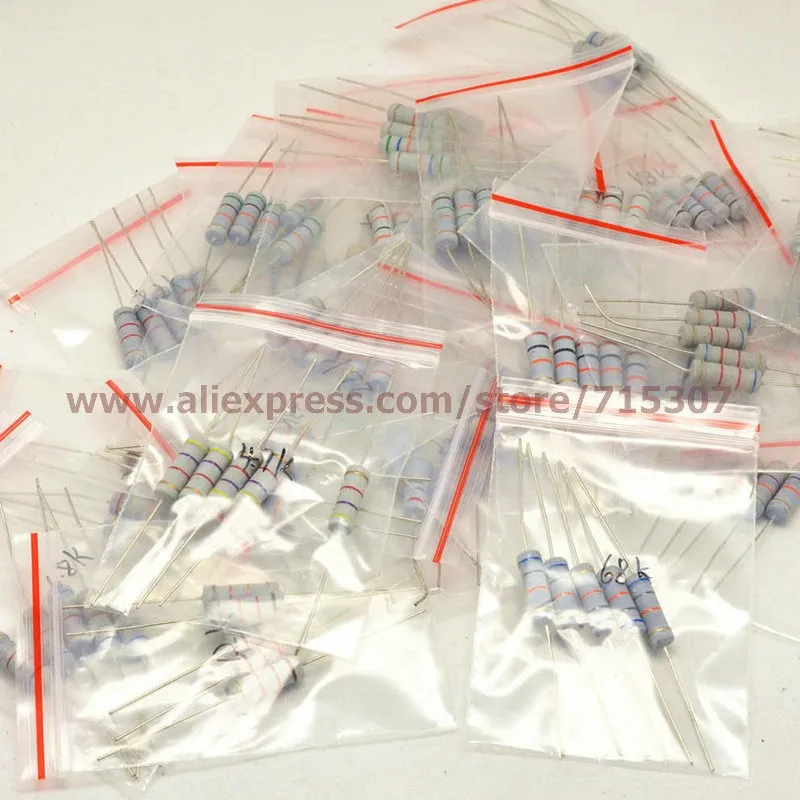 Carbon film resistor assorted kit 4.7k ohm - 68k ohm 3w 5% tolerance commonly used 26 values 130pcs