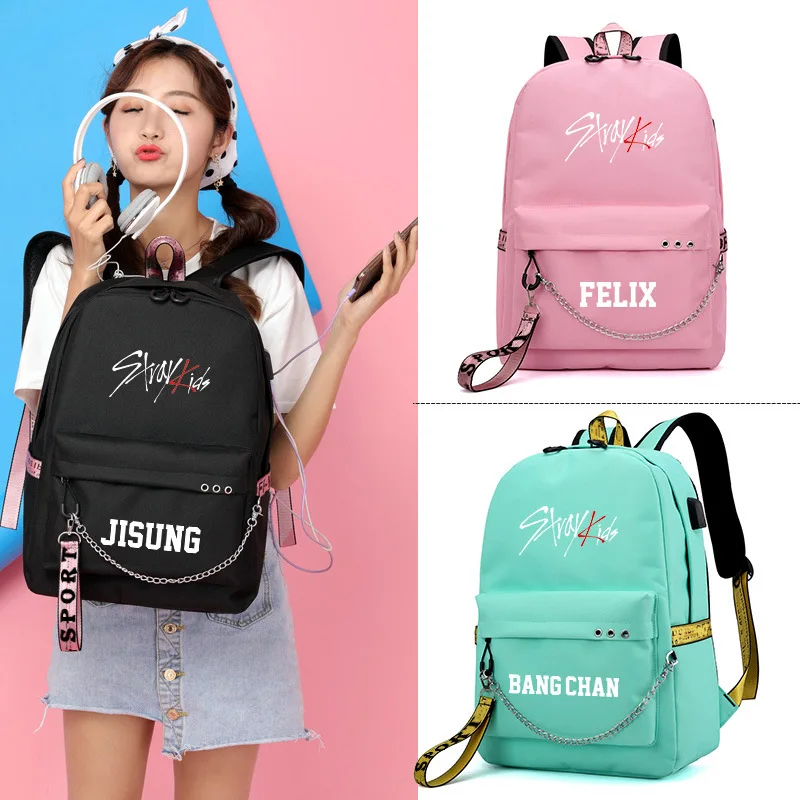 

Stray kids combination around the same shoulder bag school bag Korean students men and women large capacity USB