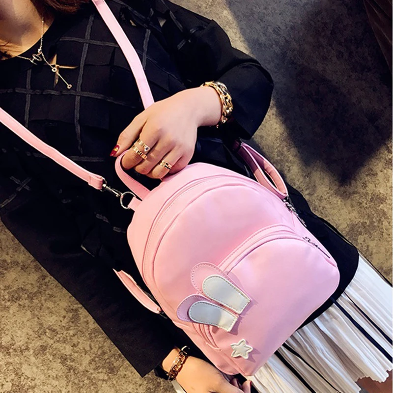 Japanese Style Solid Color Rabbit Ears Leather Backpack Preppy School Bags For Teenagers Shoulder Crossbody Bag