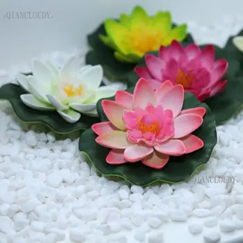 

100 pieces lots Artificial fake pond flowers waterproof Lotus flowers Water Lily Floating Pool Plants Wedding Decoration B98